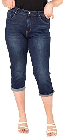 Nina Carter P200 dam caprijeans, stora storlekar, hög midja, jeans, sommarbyxor, använd look, Mörkblå (P200-2), 50 plus size