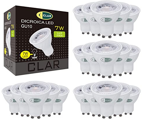 CLAR GU10 LED-lampa, 7W, GU10 LED-lampa, GU10 LED-spotlight, GU10 LED-lampa GU10 kall vit LED-lampa GU10, GU10 LED-spotlight kall vit (förpackning 20)