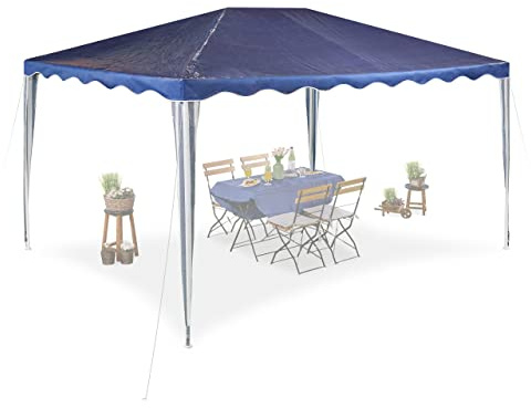 Relaxdays Pavillon, HxBxT: 2,5 x 3 x 4 m, PE, Stahl, wasserdicht, reißfest, Stecksystem, Gartenpavillon, dunkelblau/weiß