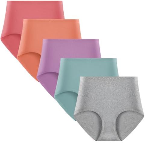 Yintry Dam bomull hög midja kalsonger stretchiga underkläder full täckning trosor postpartum trosor multipack (vanliga och stora storlekar), 5 färger, XL