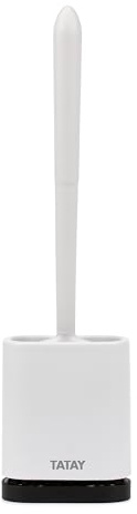TATAY Escobilla WC de Silicona TPE | Fijación Quick Fix con Tecnología NanoFix | Limpieza Profunda sin Fugas | Fácil Instalación y Limpieza | Posibilidad de Reubicación 11 x 6 x 42 cm - Blanco