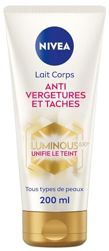 NIVEA Luminous630® Lait Corps Anti Vergetures et Taches (1 x 200 ml), soin corps anti tache hydratant 48h réducteur de vergetures, soin femme pour tous types de peaux