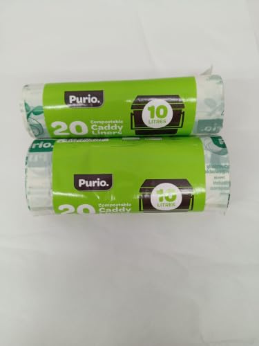 Purio Kompostierbare Müllbeutel, 2 Rollen à 20 Beutel, 15 Liter Fassungsvermögen pro Beutel