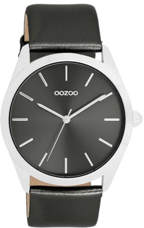 Oozoo - Timepieces Damen Uhr Black metallic | Armbanduhr Damen mit Lederarmband | Moderne Uhr für Frauen - Edle Analog Damenuhr in Rechteckig C11338 (40mm)