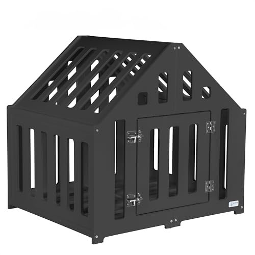Pet World Design Hundehütte aus Holz, Hundekäfig Verschließbar, Tierhaus, Hundelaufstall, Hundehaus, Haustierbox, Hund, Katze, Indoor, Schwarz