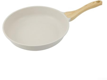 Sartenes antiadherentes, mango de aluminio y madera, sartenes Nti-Scratch, sartenes antiadherentes, sartén de piedra, para todas las estufas, blanco (26 cm)