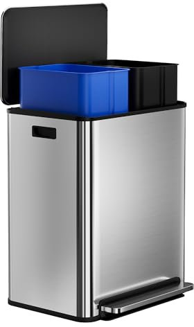 GarveeHome 60 L/16 gal Kitchen Trash Can,2×8 gal Pedal Trash Bin with Removable Baskets,Stainless Steel Garbage Can for Kitchen Office Restaurant School Hospital