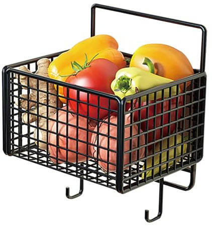 Einhängekorb Klein, 12,5x15 cm/4,9x5,9 Zoll Metall Obstkorb Hängend Hängekörbchen mit Haken, Gitter Aufbewahrungskorb zum Aufhängen für Gitterwand Regal Schrank Küche Büro Badezimmer(Schwarz)