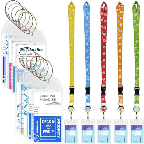 Huucozn 10 Pz Etichette per Bagagli per Crociere,Porta Targhette Trasparente e Impermeabile per Aereo Bagaglio con 5 Pz Porta Badge con Nastro Adatte per Aereo Bagaglio, Valigie