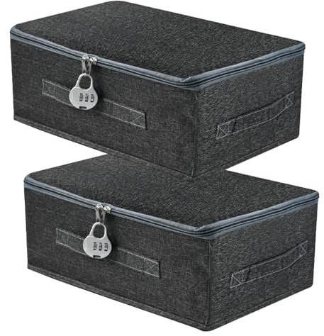 Zuxbolf 2 Pz Scatola Richiudibile con Coperchio,Scatola Portaoggetti con Lucchetto a Combinazione,Organizer Pieghevole con Chiusura a Combinazione,per Vestiti, Scarpe, Biancheria (30 x 20 x 14 cm)