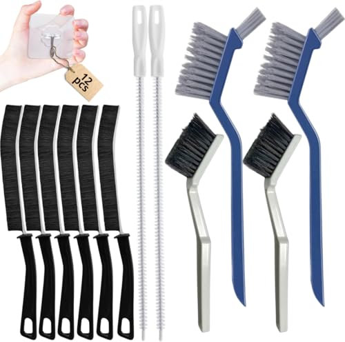 12 Cepillos Limpieza Hogar + 12 Colgadores Adhesivos | Cepillo para Limpiar Juntas | Cepillo Limpieza Grietas | Cepillos Cerdas Duras Rincones | Limpieza Baños, Cocinas, Azulejos (24, Multicolor)