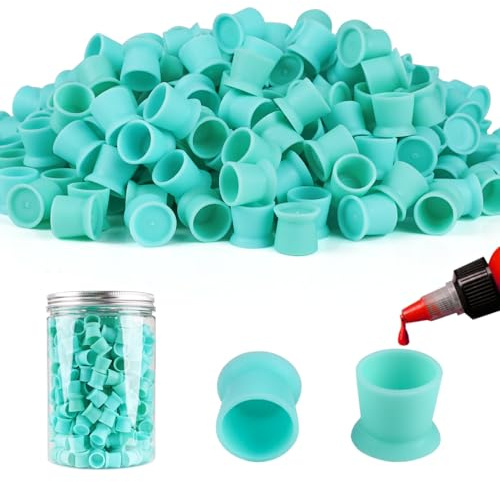 Lot de 300 gobelets à encre de tatouage avec base, capuchons jetables en silicone, pour maquillage permanent (bleu)