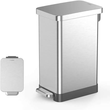 QUALIAZERO 50L / 13 Gallon Slim Rectangle Step-On Trash Can | Modern Stainless Steel, Soft-Close Lid, Fingerprint-Resistant, Heavy Duty Hands-Free Design for Kitchens, Offices & Commercial Spaces