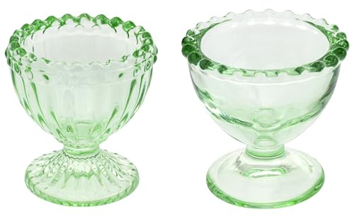 Boston International Glass Egg Cups — Decorative Tabletop Holders for Breakfast Easter Spring, (Set of 2) 2.25 x 2.25, Light Green