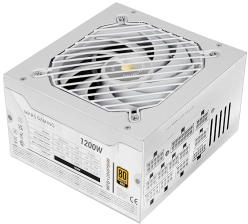 Mars Gaming MPB1200PSI, Fuente de Alimentación PC Full Modular 1200W, 10 Años de Garantía, 80Plus Gold 90%, Ventilador SI Extreme Silence, Tecnologías AI2-RPM, DC-DC y SMD, ATX 3.1 y PCIe 5.1 Blanco