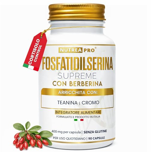 Fosfatidilserina Supreme 800mg. Fosfatidilserina con Berberina 300mg, L-teanina, Cromo Picolinato. Cortisolo Abbassare Dimagrire. Integratore Memoria e Concentrazione.Abbassare Il Cortisolo NUTREAPRO®