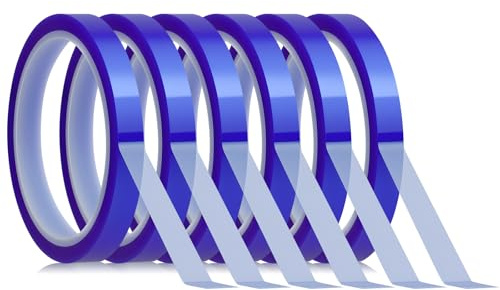 URAQT 6 Rollos Cintas Térmicas de 10mm x 33m, Cinta de Alta Temperatura, Cinta Adhesiva Resistente al Calor, Cinta de Aislamiento para Placas de Circuito Impreso Electrónicas por Sublimación (Azul)