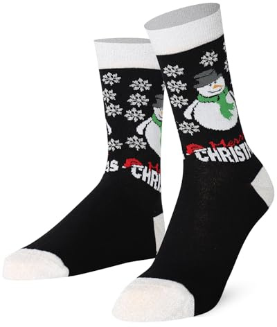 Mysocks julstrumpor nyhet roliga strumpor unisex jul casual bomull julstrumpor högtid julklappar för män kvinnor, Lurex snögubbe, 41-45 EU