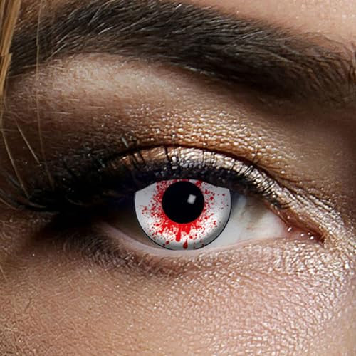 Farbige weiße Kontaktlinsen mit roten Blutspritzer, die Zombielinse, Bloodshot, Halloween Linsen,White Zombie Linsen, farbige Kontaktlinsen, Dracula