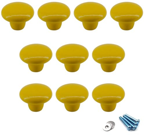 Flomore Jaune Poignées et boutons de tiroir ceramique poignée de meuble porte bouton Pour la chambre des enfants Pack de 10 (vient avec des vis)