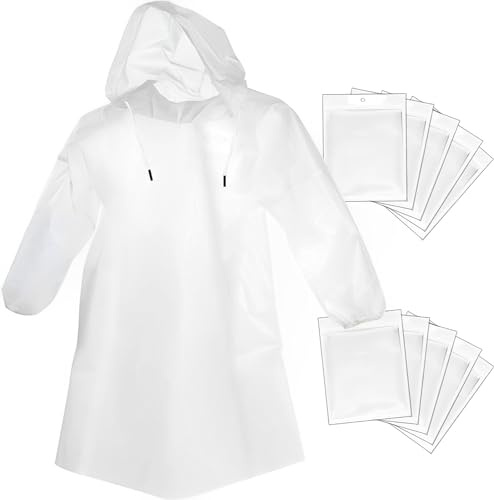 Cosowe Rain Ponchos Disposable for Adults Women, 10 Pack Clear Family Pack Raincoats with Hood Sleeves for Disney Travel