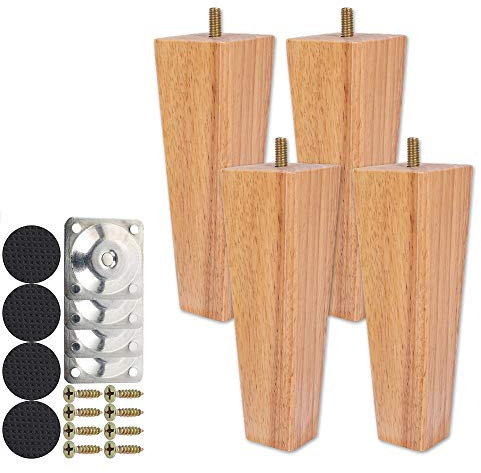 Height Sofa Legs Wooden Furniture Legs,Set of 4 Wood Sofa Legs Solid Replacement Furniture Legs Armchair Cabinet Feet M8 Bolt with Mounting Plate & Screws for Ottoman Couch Dresser (15CM)