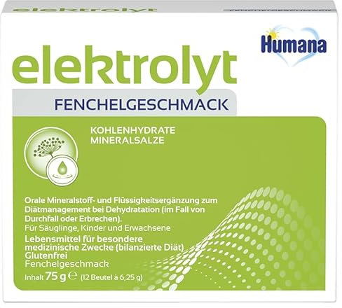 Humana elektrolyt, mit Fenchelgeschmack, nach dem 12. Monat, Pulver zum Auflösen bei Durchfall oder Erbrechen, zur oralen Rehydratation, für Kinder & Erwachsene, 75 g