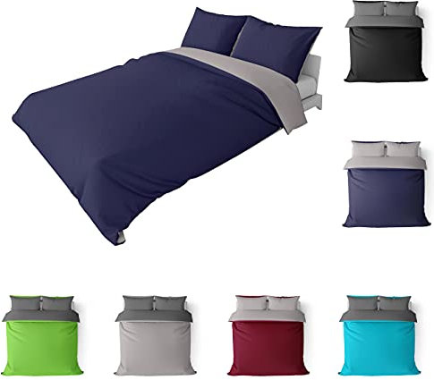 BaSaTex Bio Renforcé Bettwäsche und Kissenbezug | 100% Bio-Baumwolle | Reißverschluss | 155x220 + 80x80 cm |Uni Navy/Silber