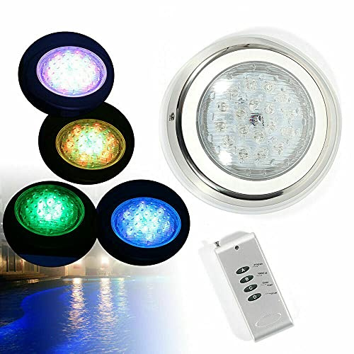 Kantad LED-poolbelysning, AC 12 V 54 W poolbelysning lampa undervattenslampor RGB med fjärrkontroll IP68 vattentät poolstrålkastare för pooler