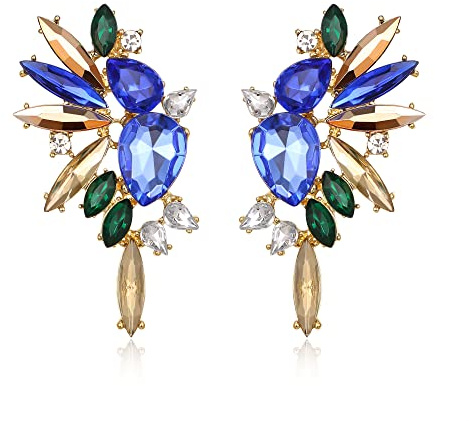 EVER FAITH Pendientes Mujer Diamantes de Imitación de la Vendimia Elegante Marquesa de Cristal Cuelgan Aretes Azul Tono Dorado Champán