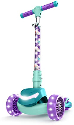 Jetson Disney's The Little Mermaid Three-Wheel Kids' Kick Scooter | Includes LED Lights on Stem & Light-Up Wheels |Height-Adjustable Handlebar Lean-to-Steer |Easy-Folding Mechanism Ages 3+, Purple