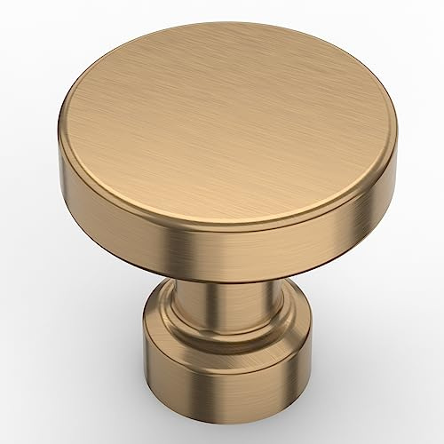 Amerdeco 10 Pack Champagne Bronze Kitchen Cabinet Knobs and Pulls - Single Hole Round Gold Drawer Knobs for Bathroom Cabinets K0012