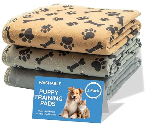Magnus Creations | Reusable Dog Pee Pads | 5-Layer Washable Puppy Pads | Super Absorbent Waterproof Pet Mats for Home, Car & Travel | Medium & Large Dogs (3-Pack, 76 × 91 cm)