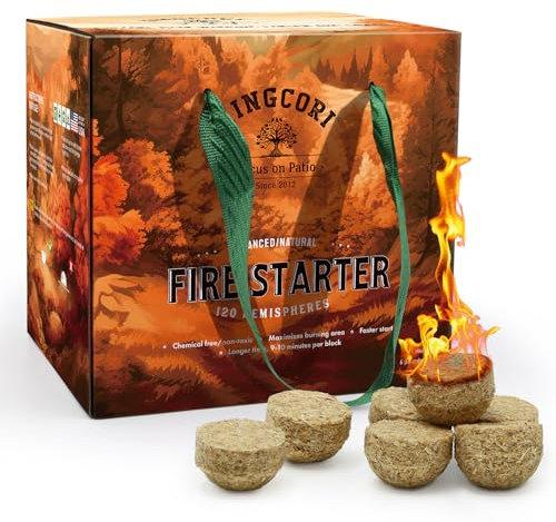 Fire Starter for Campfires 120PCS Natual Materials Fired Wood Wool Roll Wax Wood Grill BBQ Firestarters