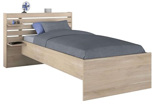 Cama Juvenil Eik en color Roble Japonés con cabecero 90x190-200 cm