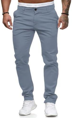 Osheoiso Pantalon Homme Slim Vêtements Cargo Chino Pantalons Casual Stretch Pantalons Mode Élastique Pantalon Business Skinny Bleu Clair L