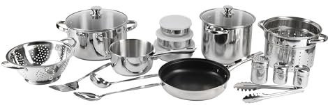 RENBERG LUCA - Juego de 18 Pzs Batería de Cocina Acero Inoxidable - Incluye Cacerolas con Tapa, Sartén, Utensilios y Boles - Aptos para Todo Tipo de Cocinas