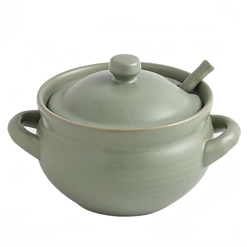 Dowbom Bols à soupe avec couvercle, passent au four, micro-ondes avec cuillère, tasse à soupe (vert, 414 ml) BL-SP-002