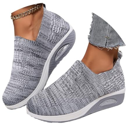 shownicer Basket Femme D'été Baskets À Enfiler en Mesh Sneaker Chaussures Orthopédiques Légères Chaussures De Course Marche À Plateforme Souple Casual Sneakers B Gris 40