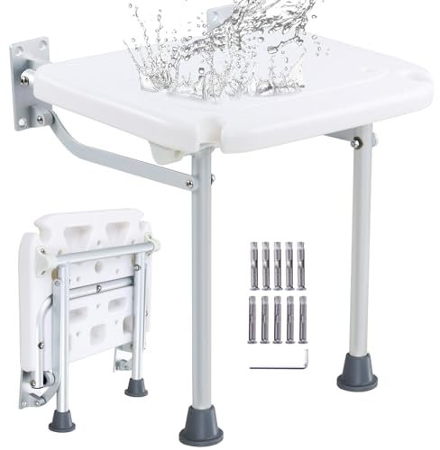 VEVOR Asiento de Ducha Plegable de PE, 400 x 375 x 425 mm, Banco de Ducha Plegable Montado en la Pared con Capacidad de Carga de 226,8 kg, para Personas Mayores, Mujeres Embarazadas, Niños y Adultos