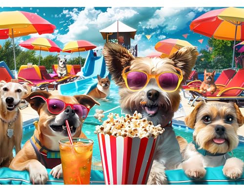 300 Piece Jigsaw Puzzle for Adults, Fun at The Amusement Park Dog Puzzles