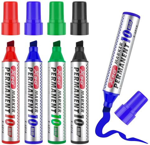 Hopton Permanent Marker Pens, 4 Pcs Acrylic Paint Markers, Waterproof Permanent Markers, 3-10 mm Wedge Tip Quick Drying Pens, for Plastic Metal Wood Glass Stone (4 Colors)