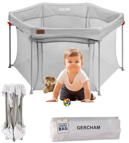 Parque Infantil Bebé, Parque de Juegos Bebe Plegable con Puerta,Parque Bebes para hexágono,Corralito Bebé con Malla Transpirable,Parque para Niños Pequeño,Cercado para Bebé Apartmento 135x135cm Gris