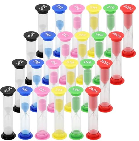 MUKSEUT 24 PCS Small Sand Timer, 6 Colors Hourglass Sandglass Sand Clock Timer 30sec/1min/ 2mins/3mins/ 5mins/10mins Mini Sand Clock Timers Kit for Home, Office, Exercising