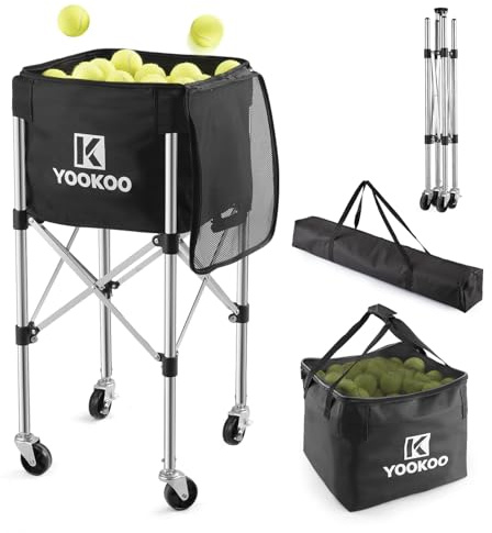 YooKoo Sturdy Tennis Ball Hopper Holds 200 Balls, Lightweight Tennis Ball Basket with 2 Lockable Wheels, Easy to Use Without Installation for Tennis Training and Teaching
