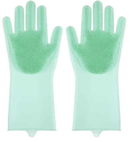 Guantes Limpieza 2 pares de guantes de limpieza reutilizables, guantes de silicona for lavar platos, guantes for fregar platos resistentes al calor, guantes de limpieza for lavar platos(Green)