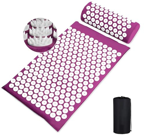 Acupressure Mat and Pillow Set, Acupuncture Massage Mat with Carry Bag | Bed of Nails Acupressure Mat for Back, Neck & Shoulder Pain Relief, Cushioned Spike Acupuncture Mat and Pillow for Men Women
