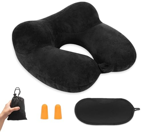 Zyluniy Almohada De Viaje Hinchable, Almohada Inflable del Viaje, Cojín Inflable del Cuello de Viaje, Portátil y Ligero con Cubierta De Terciopelo, para Viajar en Avión, Tren, Oficina