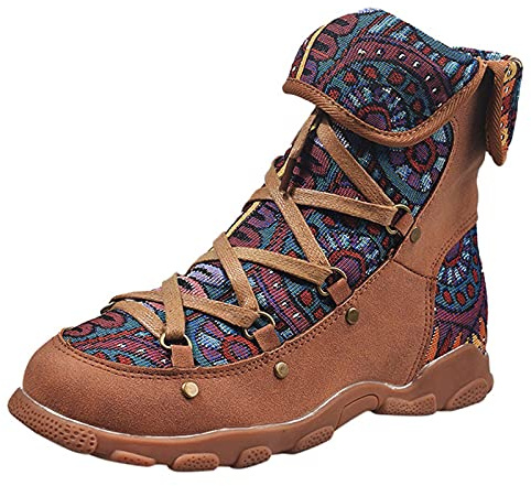 Generisch Botines con cordones para mujer con plataforma negra, botines de tacón alto para mujer, botas de invierno forradas impermeables y forradas, marrón, 42 EU