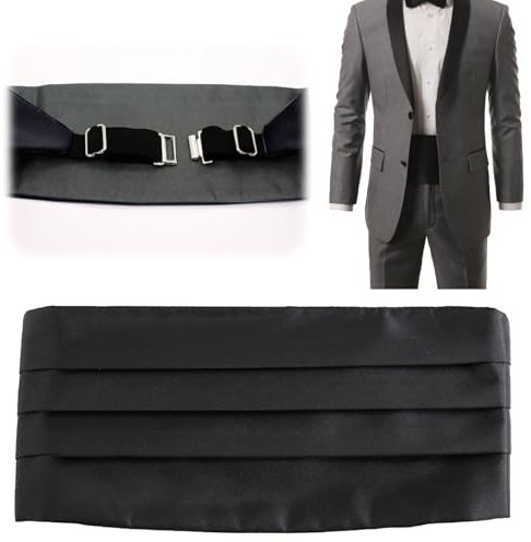 Chersun Men Satin Black Cummerbund, Adjustable Cumberband for Men's 1920s Cumberband Formal Accessories Tuxedo Waistband, Mens Waist Band for Wedding Cosplay Party Proms Favor